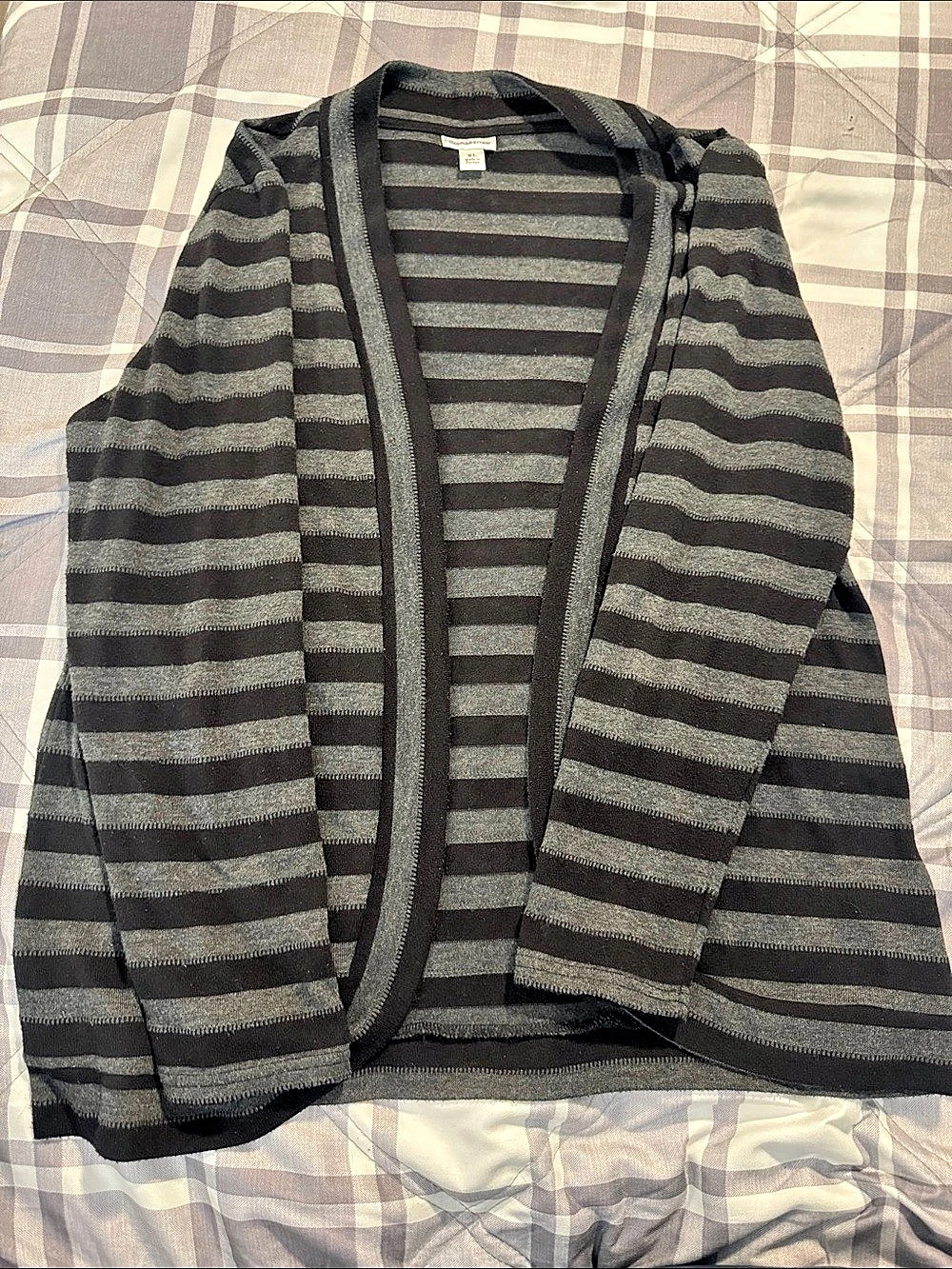 Croft&Barrow Striped Open Front Cardigan in Black & Gray Size XL